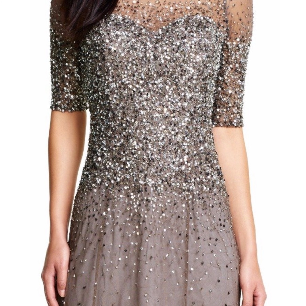 Adrianna Papell dark taupe sequin gown